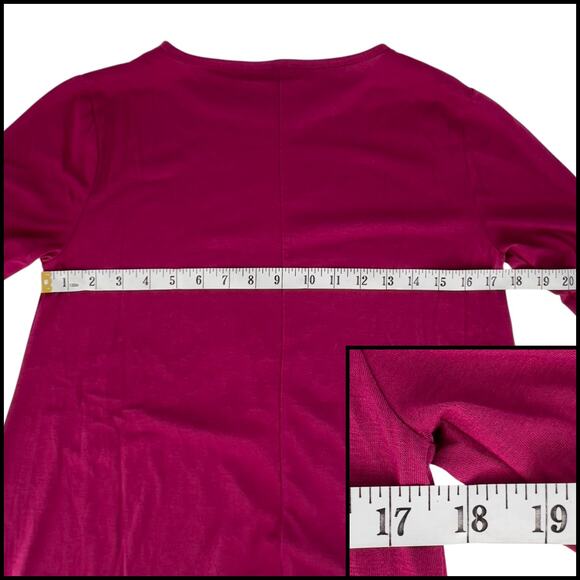 Crochet Accent Tunic Top Scoop Neck Asymmetrical Hem Long Sleeve Large Burgundy - Picture 9 of 11